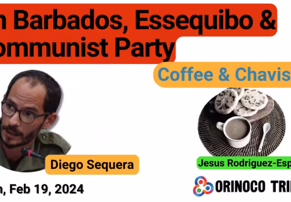 Poster for Orinoco Tribune's new episode of "Coffee and Chavistas," with Venezuelan analyst and founder of Misión Verdad Diego Sequera. Photo: Orinoco Tribune.