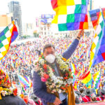 Luis Arce Catacora (Center) the popular president of Bolivia, at a rally for the Wiphala, La Paz, Bolivia, October 12, 2021. Photo: X/@LuchoXBolivia.