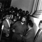 Fidel Castro being greeted by teachers and students at the Central University of Venezuela during his first visit to the country in 1959, days after the triumph of the Cuban Revolution. File photo.