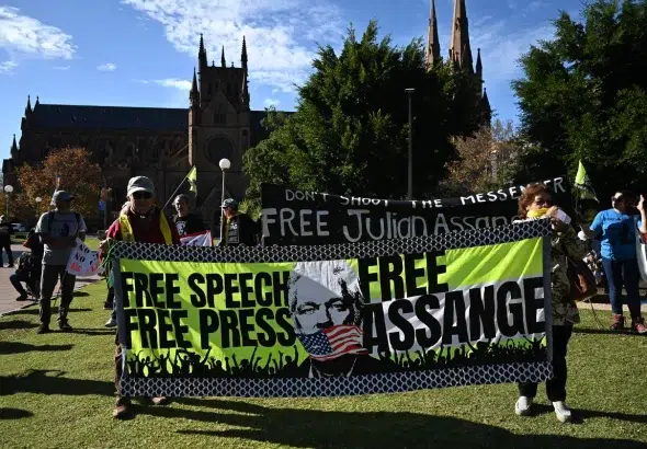 Rally in Sydney, Australia, demanding freedom for Julian Assange, May 24, 2023. Photo: Steven Saphore/Anadolu Agency via Getty Images.