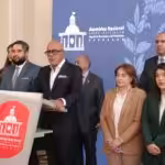 The president of Venezuela's National Assembly, Jorge Rodriguez, issuing statements to the press. Photo: X/@Asamble_Ven.