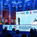 Russian FM Sergey Lavrov speaks at the For the Freedom of Nations Forum of Supporters of the Struggle Against Modern Practices of Neocolonialism, in Moscow, Russia, February 16, 2024. Photo: X/@mfa_russia.