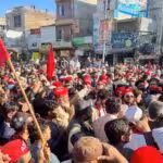 Members of the Awami National Party protest in Charsadda, Khyber Pakhtunkhwa against alleged rigging in the February 8 general elections. Photo: X/@ANPMarkaz.