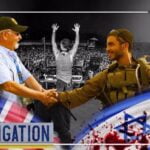 Compilation of the Israeli Occupation Forces' (IOF), two men shaking hands center image, a concert, as well as the United Kingdom's flag (Left) and the Israeli (right). Photo: PressTV.