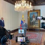 Venezuelan Foreign Minister Yván Gil during a press conference in Caracas, announcing the closing of activities of the Technical Advisory Office of the United Nations High Commissioner for Human Rights in Caracas, on Thursday, February 15, 2024. Photo: Venezuelan Foreign Affairs Ministry.