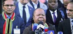 South African Foreign Minister Naledi Pandor speaks at a press briefing last week in Lahey, Netherlands. Photo: Dursun Aydemir/Anadolu via Getty Images.