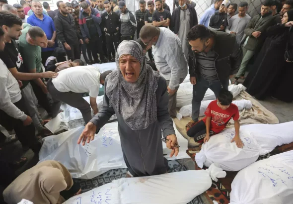 Palestinians mourn their relatives killed in the Israeli bombardment of the southern Gaza Strip in Rafah on November 7, 2023 Photo: Hatem Ali/AP/File photo.