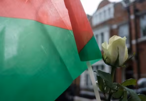 Palestinian flag and a flower. Photo: Ehimetalor Akhere Unuabona.