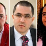 From left to right outgoing minister Francisco Torrealba, Jorge Arreaza, and Diva Guzman. Photo: Monitoreamos.