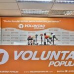 Venezuelan far-right political party Popular Will's (VP) empty conference room with media mics. File photo.