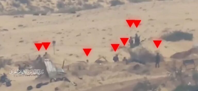 A screen grab from a video showing Palestinian Resistance fighters moments before engaging Israeli occupation soldiers amidst the battles in the Gaza Strip. Photo: Military Media of al-Quds Brigades.