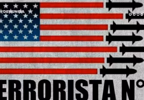 Photo composition showing a US flag with missiles next to the red stripes and a caption reading "Terrorist #1." Photo: MINREX Cuba.