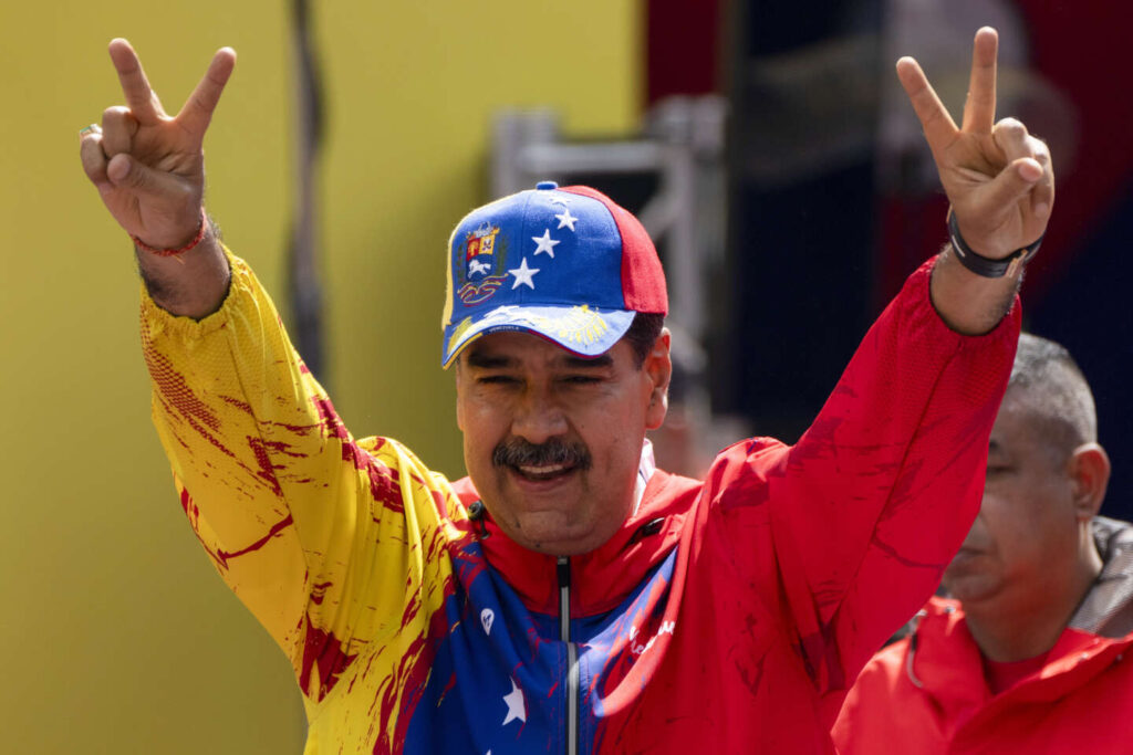 Venezuelan President Nicolas Maduro during an event commemorating a 2004 speech by the late President Hugo Chavez, which is considered a key anti-imperialist moment by his supporters in the history of his Bolivarian Revolution, in Caracas, Venezuela, Feb 29, 2024. Photo: Ariana Cubillos/AP. 