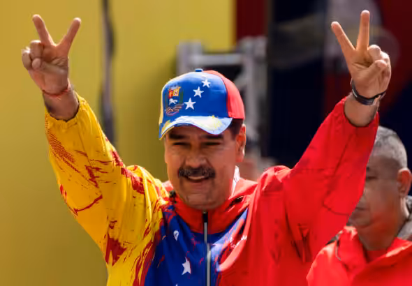 Venezuelan President Nicolas Maduro during an event commemorating a 2004 speech by the late President Hugo Chavez, which is considered a key anti-imperialist moment by his supporters in the history of his Bolivarian Revolution, in Caracas, Venezuela, Feb 29, 2024. Photo: Ariana Cubillos/AP. 