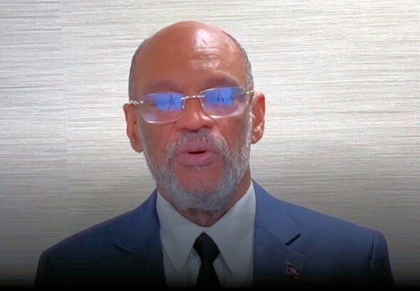 Haitian de facto Prime Minister Ariel Henry speaking from Puerto Rico on March 12 to announce that he will resign when a new Haitian government is installed. Photo: YouTube screenshot of Henry's speech.