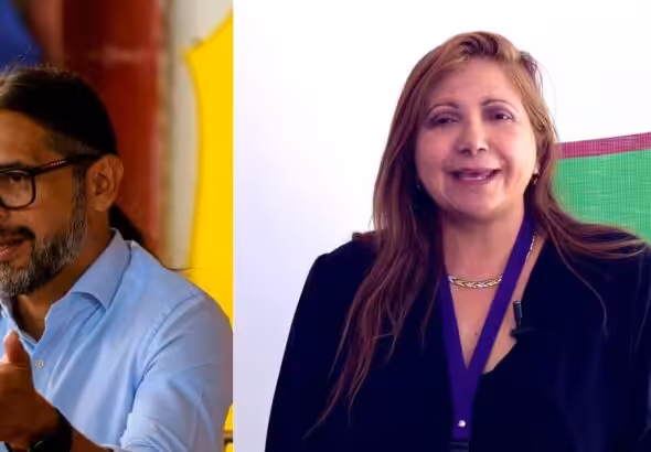 Venezuelan Information and Communication Minister Freddy Ñáñez (left) and journalist Sebastiana Barráez (right) who is wanted in Venezuela for her involvement in a coup attempt. Photo: Instagram @luchaalmada15/Maduradas.com.