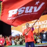 Venezuelan President Nicolás Maduro waves the PSUV flag during the 5th PSUV Congress where he was proclaimed as the party's presidential candidate for the 2024 presidential elections. Photo: X/@NicolasMaduro.