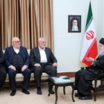 The leader of the Islamic Revolution, Imam Khamenei, met with Mr. Ismail Haniyeh, head of the political bureau of the Palestinian Islamic Resistance Movement Hamas, and his accompanying delegation on March 26, 2024. Photo: X/@Khamenei_m.