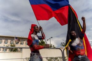 Demonstrators protest in front of the US Embassy in Haiti. Photo: AFP.
