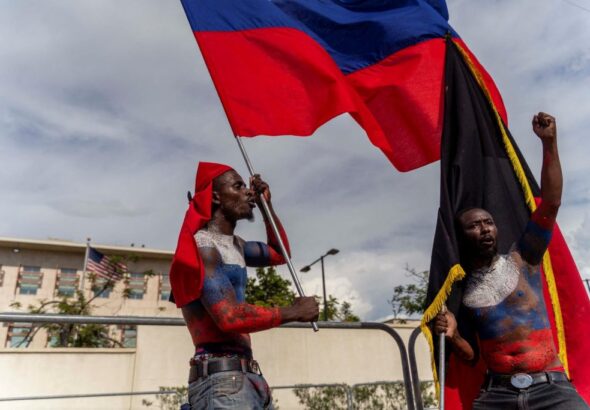 Demonstrators protest in front of the US Embassy in Haiti. Photo: AFP.