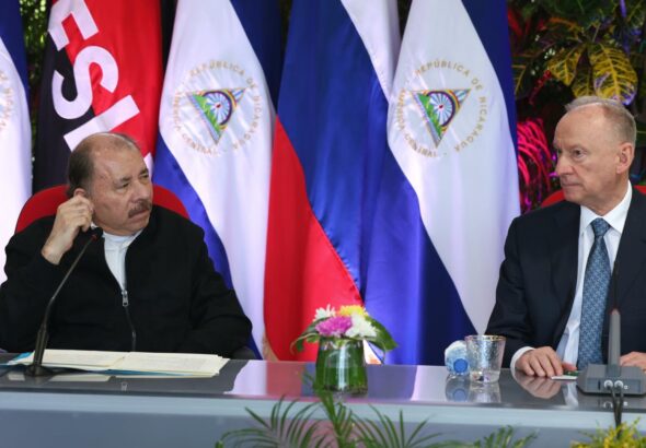 Russian Security Council Secretary Nikolai Patrushev (right) and Nicaraguan President Daniel Ortega (left) at the security cooperation meeting in Managua, Nicaragua, February 27, 2024. Photo: Presidential Press of Nicaragua.