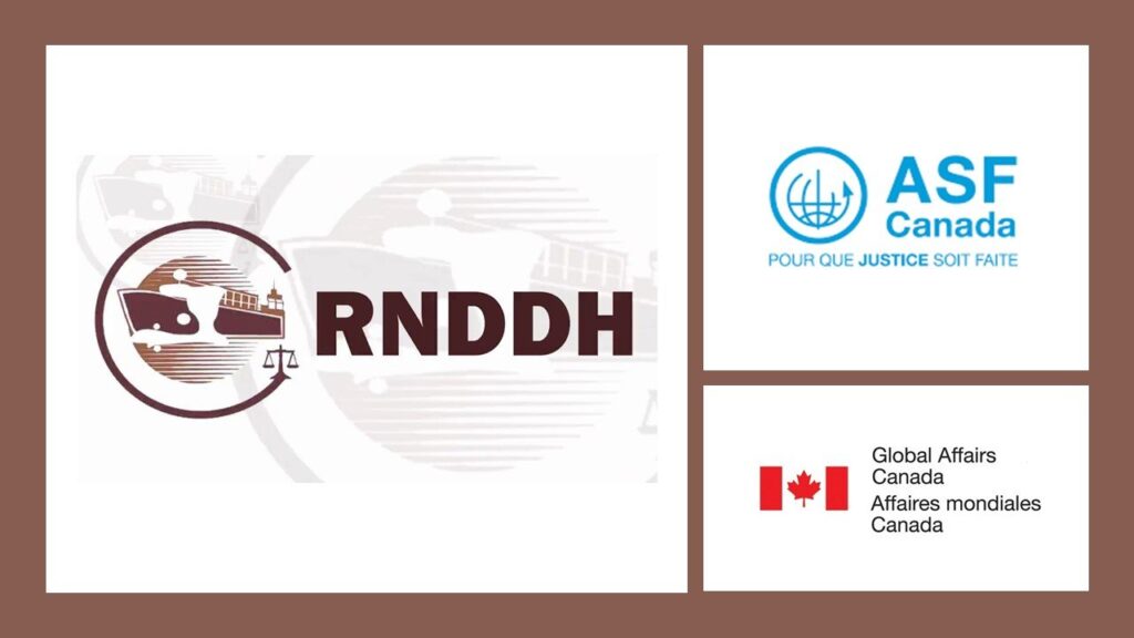 Logos of the National Network for the Defense of Human Rights (RNDDH), Lawyers Without Borders Canada (ASFC), and Global Affairs Canada. Photo: The Canada Files.