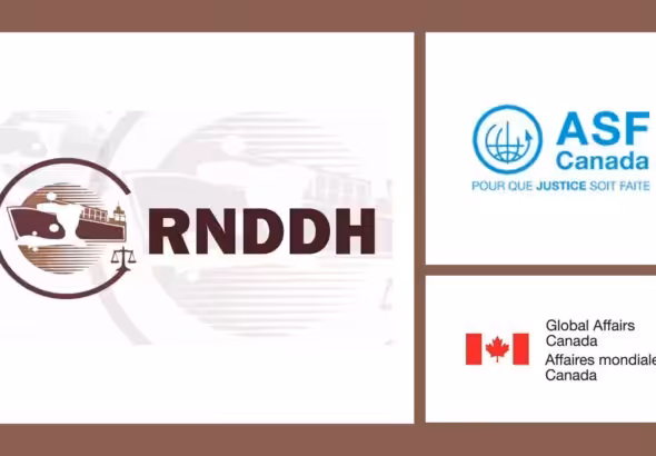 Logos of the National Network for the Defense of Human Rights (RNDDH), Lawyers Without Borders Canada (ASFC), and Global Affairs Canada. Photo: The Canada Files.