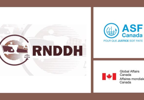 Logos of the National Network for the Defense of Human Rights (RNDDH), Lawyers Without Borders Canada (ASFC), and Global Affairs Canada. Photo: The Canada Files.