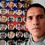 Selfie of former Venezuelan military man Ronald Ojeda Moreno with pictures of Venezuelans detained for terrorist activities—whom he called "political prisoners"—behind him. Photo: El País Chile.