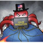 'Mother of all disorder.' A political cartoon depicting an octopus on a computer over the globe wearing a hat that says 'CIA,' along with a US flag. Photo: Liu Rui/GT