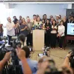 Venezuelan far-right opposition's latest presidential candidate proposal, Corina Yoris, gives a press conference in Caracas on Monday, March 25, 2024. Photo: Matias Delacroiz/AP.