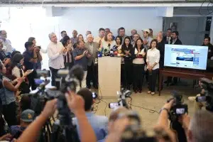 Venezuelan far-right opposition's latest presidential candidate proposal, Corina Yoris, gives a press conference in Caracas on Monday, March 25, 2024. Photo: Matias Delacroiz/AP.