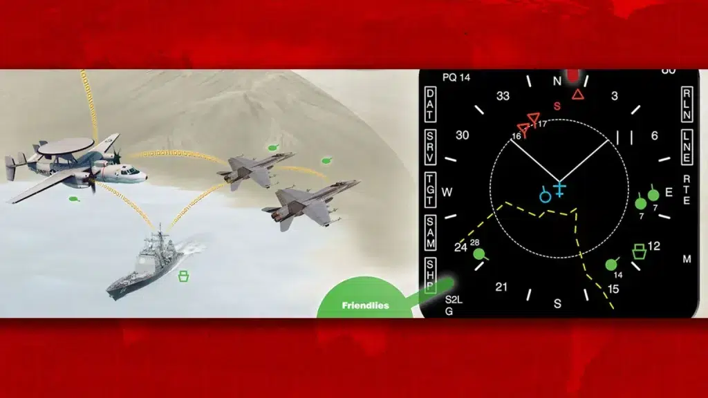 Graphic showing the communication between US military surveillance aircraft and US warships with firefighter planes next to a radar screen capture. Photo: Geopolitical Economy.