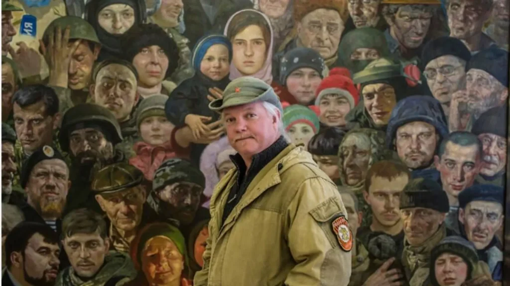 A mural depicting Russell Bonner Bentley, a 64-year old American from Texas who first served in the DPR as a soldier and more recently as a war correspondent before his untimely death in April, 2024. Photo: Sputnik.