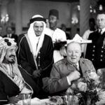 Winston Churchill sits with King Abdulaziz Ibn Saud of Saudi Arabia during lunch at Auberge due Lac, Fayoum, in February 1945. Photo: AP/File photo. 