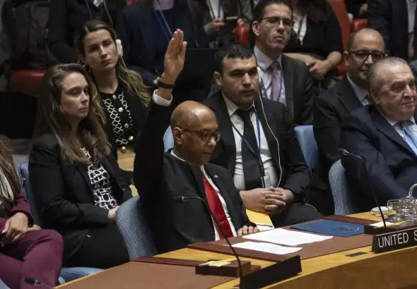 US representative Robert Wood voting against recognition of Palestine as full UN member state. 18 April, 2024. Photo: Yuki Iwamura/AP.