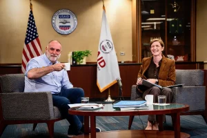 Jose Andres with USAID Director Samantha Power, April 22, 2022. Photo: Grayzone.