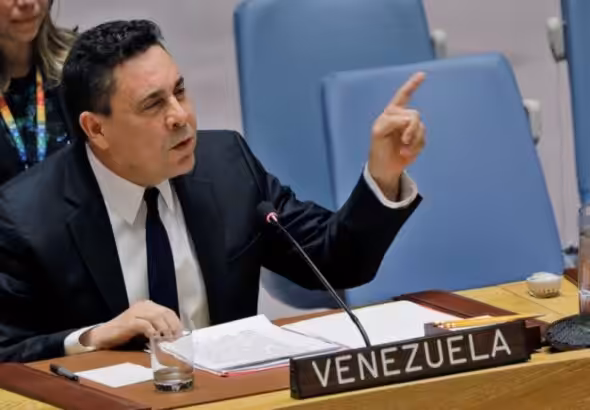 Venezuelan permanent representative to the United Nations, Samuel Moncada, speaking at the UN Security Council. Photo: X/@CancilleriaVE.