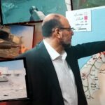 Ali Baraka, head of Hamas' Foreign Relations Department pointing at an are in besieged Gaza. Photo: Hawraa Ali/Al Mayadeen Net.