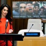 Amal Clooney speaks during a conference called “Press Behind Bars: Undermining Justice and Democracy” at the 73rd session of the United Nations General Assembly at U.N. headquarters, Sept. 28, 2018. Photo: Craig Ruttle/AP.