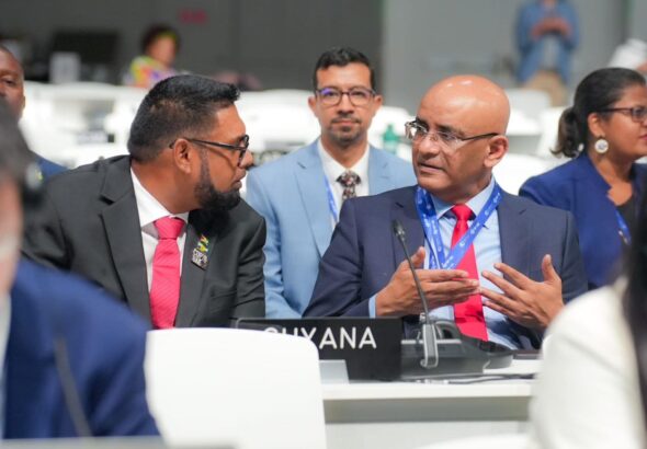 Guyanese President Irfaan Ali (left) and Vice President Bharrat Jagdeo (right). File photo.