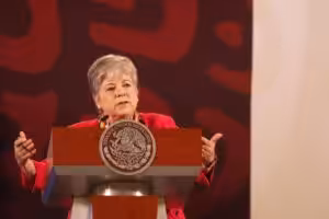 Mexican Foreign Affairs Secretary Alicia Bárcena at a press conference on April 11, 2024. Photo: X/@aliciabarcena.