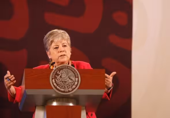 Mexican Foreign Affairs Secretary Alicia Bárcena at a press conference on April 11, 2024. Photo: X/@aliciabarcena.