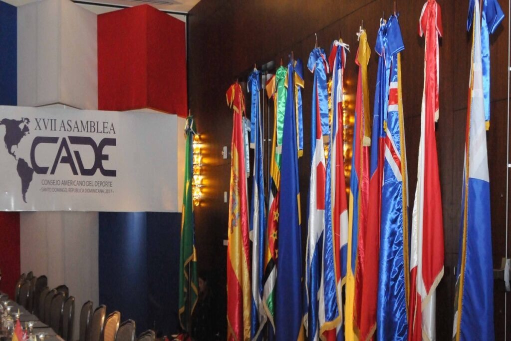Logo and flags of member organizations of American Sports Council. File photo.