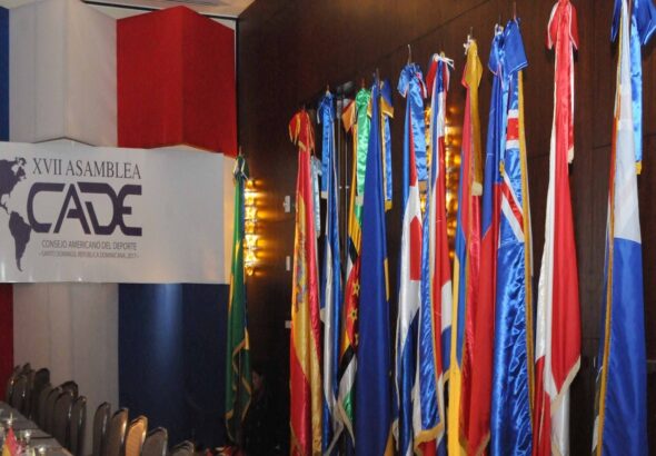 Logo and flags of member organizations of American Sports Council. File photo.