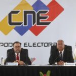 Venezuelan Foreign Affairs Minister Yván Gil and National Electoral Council President Elvis Amoroso at a press conference, April 4, 2024. Photo: EFE/Miguel Gutiérrez.