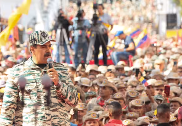 Venezuelan President Nicolás Maduro speaks at the demonstration commemorating the 22nd anniversary of the failed 2002 coup d'etat against President Hugo Chávez, Caracas, April 13, 2024. Photo: Presidential Press.