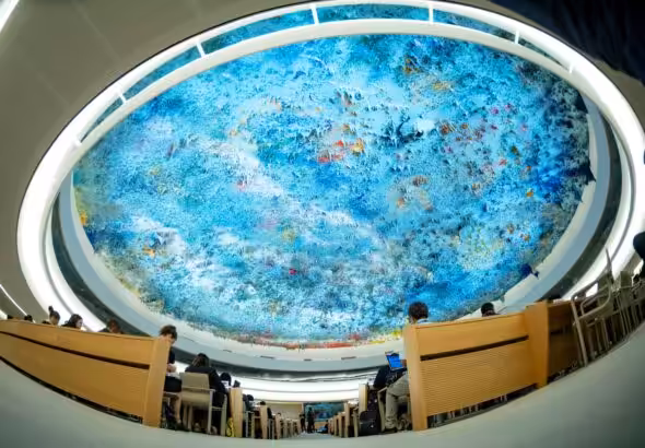 The ceiling of the UNHRC main floor in Geneva, Switzerland. Photo: Jean Marc Ferré/file photo.