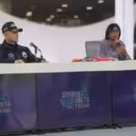 Venezuelan Vice President Delcy Rodríguez next to Interior Minister Remigio Ceballos in a brief about the Holy Week holiday deployment in Venezuela. April 1, 2024. Photo: X/@MijpVzla.