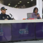 Venezuelan Vice President Delcy RodrĂguez next to Interior Minister Remigio Ceballos in a brief about the Holy Week holiday deployment in Venezuela. April 1, 2024. Photo: X/@MijpVzla.